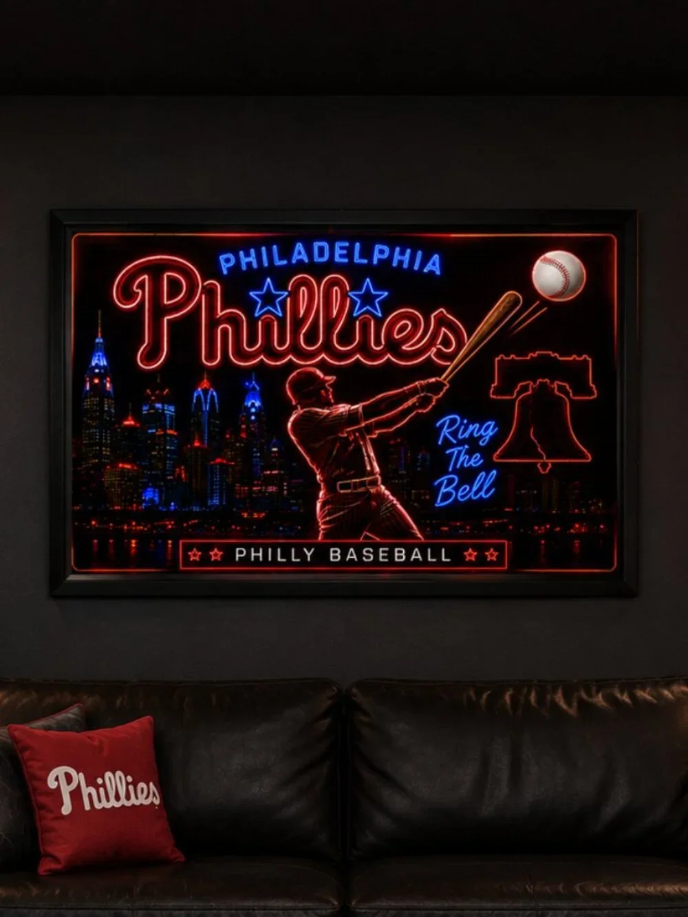 Philadelphia Phillies Neon Sign Wall Art | 13x19 Framed